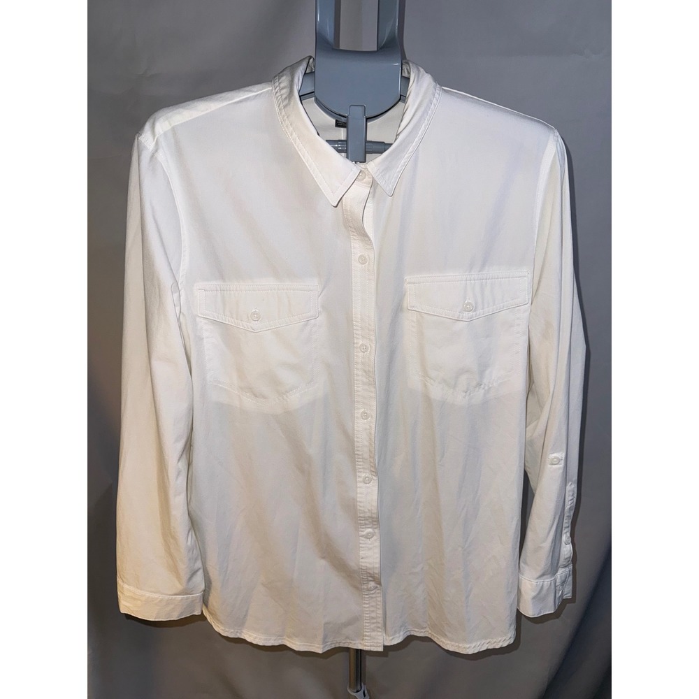 Eddie Bauer Womens White Long Sleeve Roll Tab Button Down Utility Shirt XXL‎